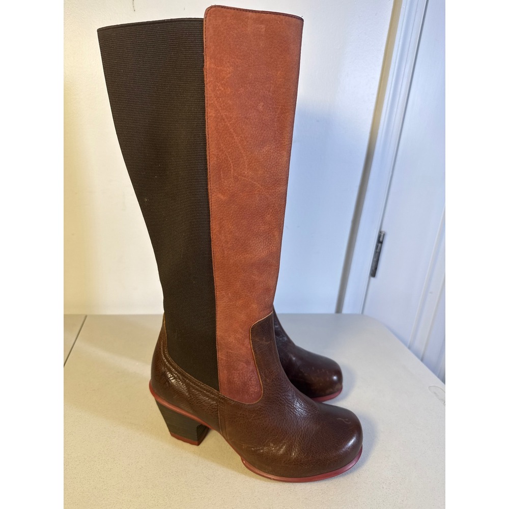 John Fluevog Hopefuls Blossom Boots 8 Red burgundy black leather suede women 11